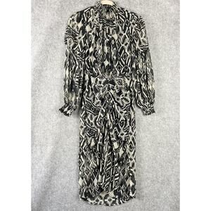 Opullence Paris Dress Womens Medium Printed Balloon Sleeve Ruched Sheer Cocktail